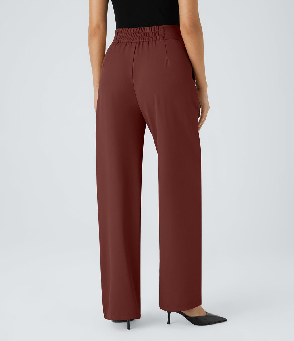 Pantalon de travail Halara Flex™ droit froncé avec poche zippée, taille haute