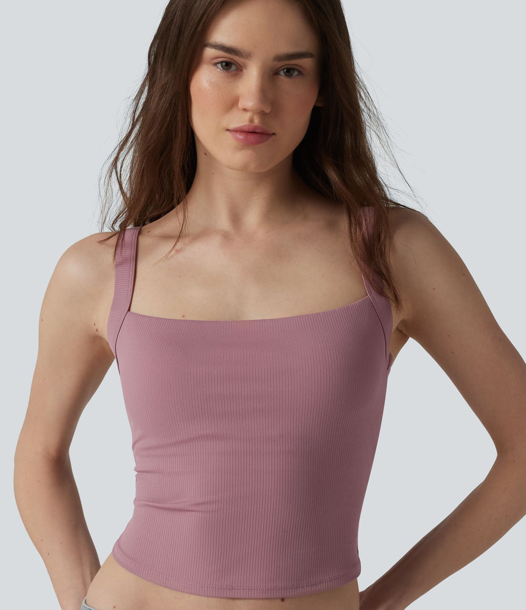 Débardeur décontracté en maille côtelée, doux au toucher, anti-odeurs, bretelles réglables, brassière intégrée, protection solaire UPF40+