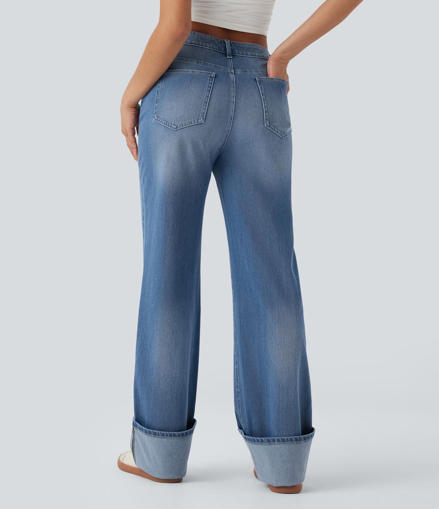 Jean décontracté Halara Flex™ jambe droite taille mi-haute ourlet retroussé avec poches