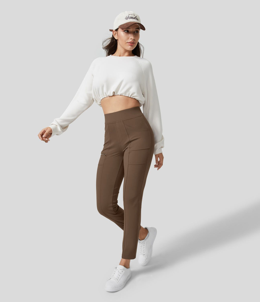 Pantalon ajusté taille haute zippé avec poches