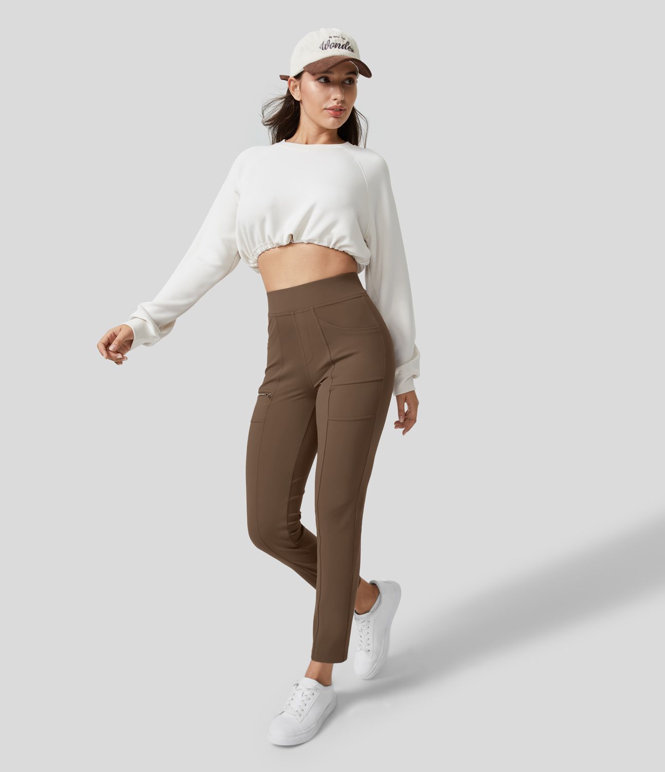 Pantalon ajusté taille haute zippé avec poches