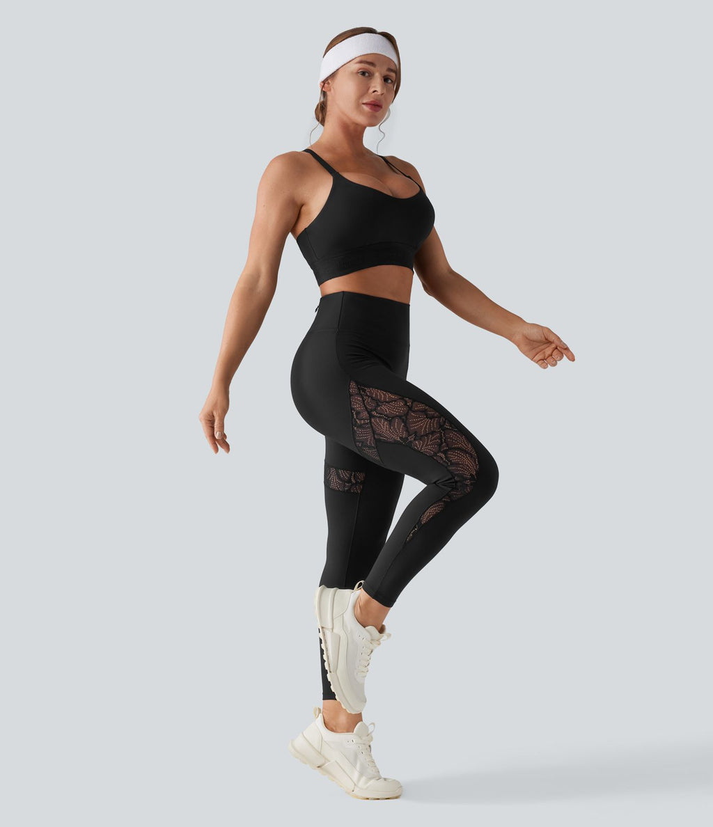 Legging d'entraînement SoftlyZero™ taille haute dentelle contrastante avec poche - UPF50+