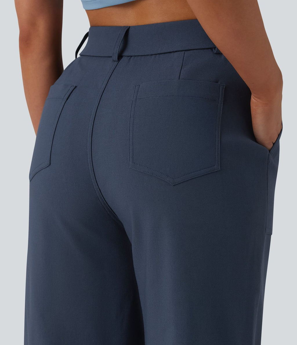 Pantalon casual droit taille haute avec poches