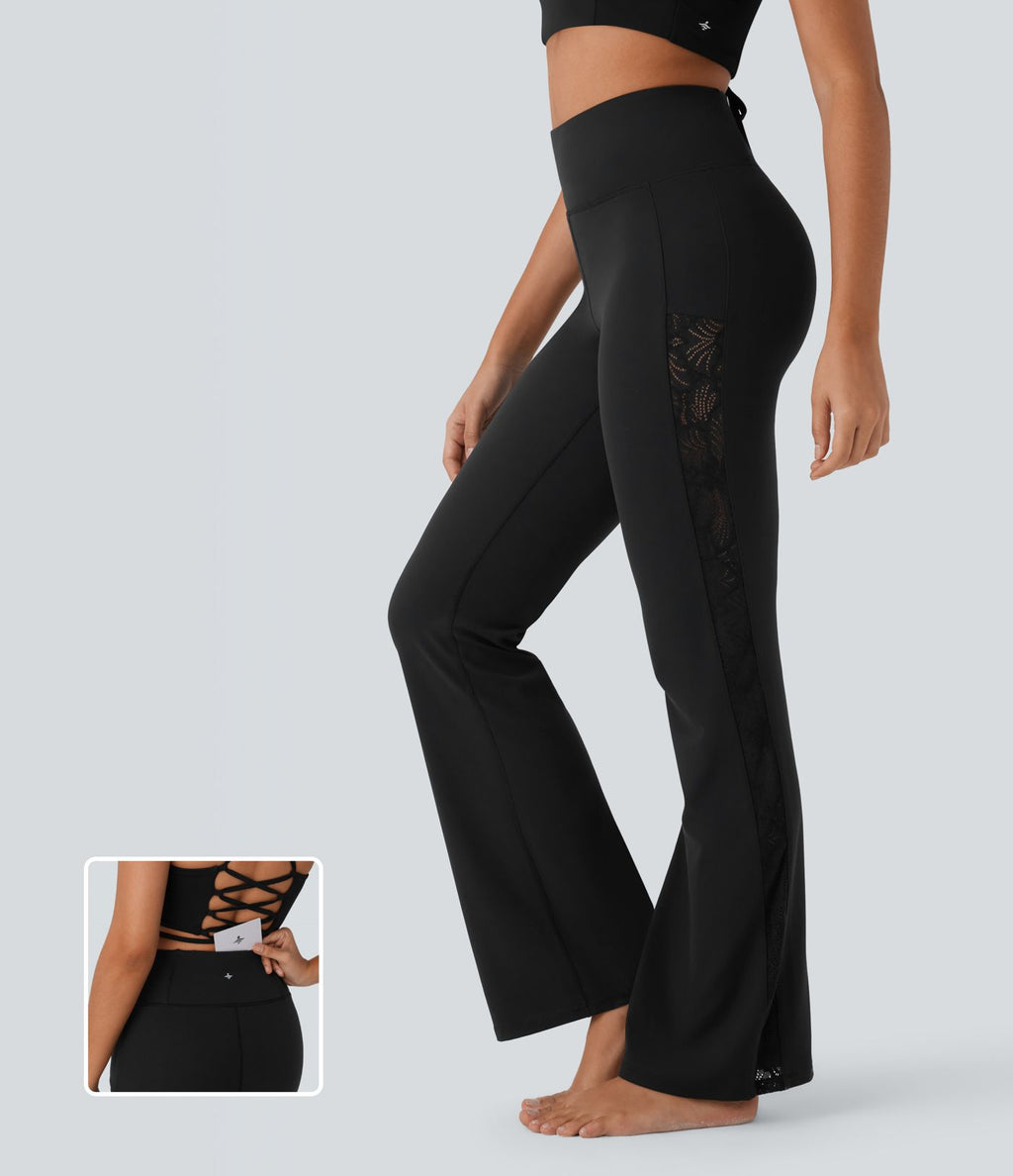 Pantalon bootcut de yoga Softlyzero™ taille haute avec dentelle contrastante et poche - UPF50+