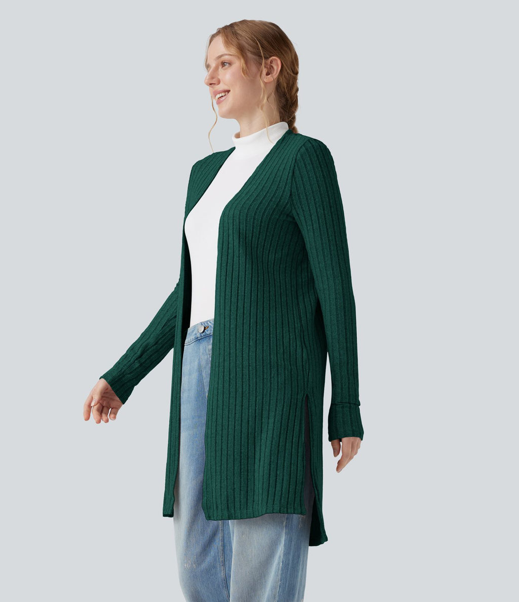 Manteau décontracté côtelé à manches longues avec fentes