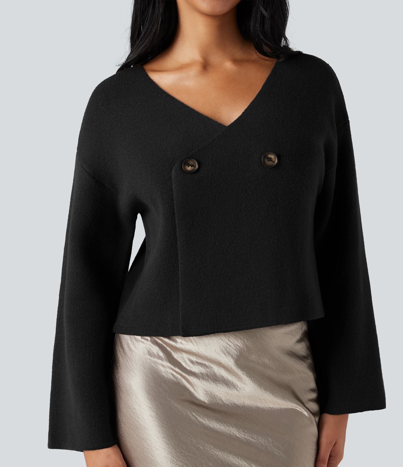 Cardigan tailleur col V manches raglan longues coupe décontractée