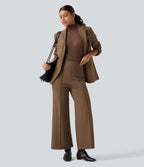 Pantalon large esprit bureau Halara Flex™ taille haute avec plis nervurés