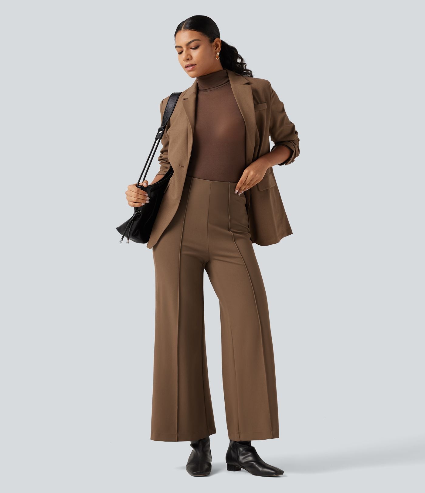 Pantalon large esprit bureau Halara Flex™ taille haute avec plis nervurés