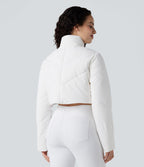 PuffFlex Manteau doudoune 3-en-1 court casual à col montant et veste à ourlet arrondi avec passants pouces et poche