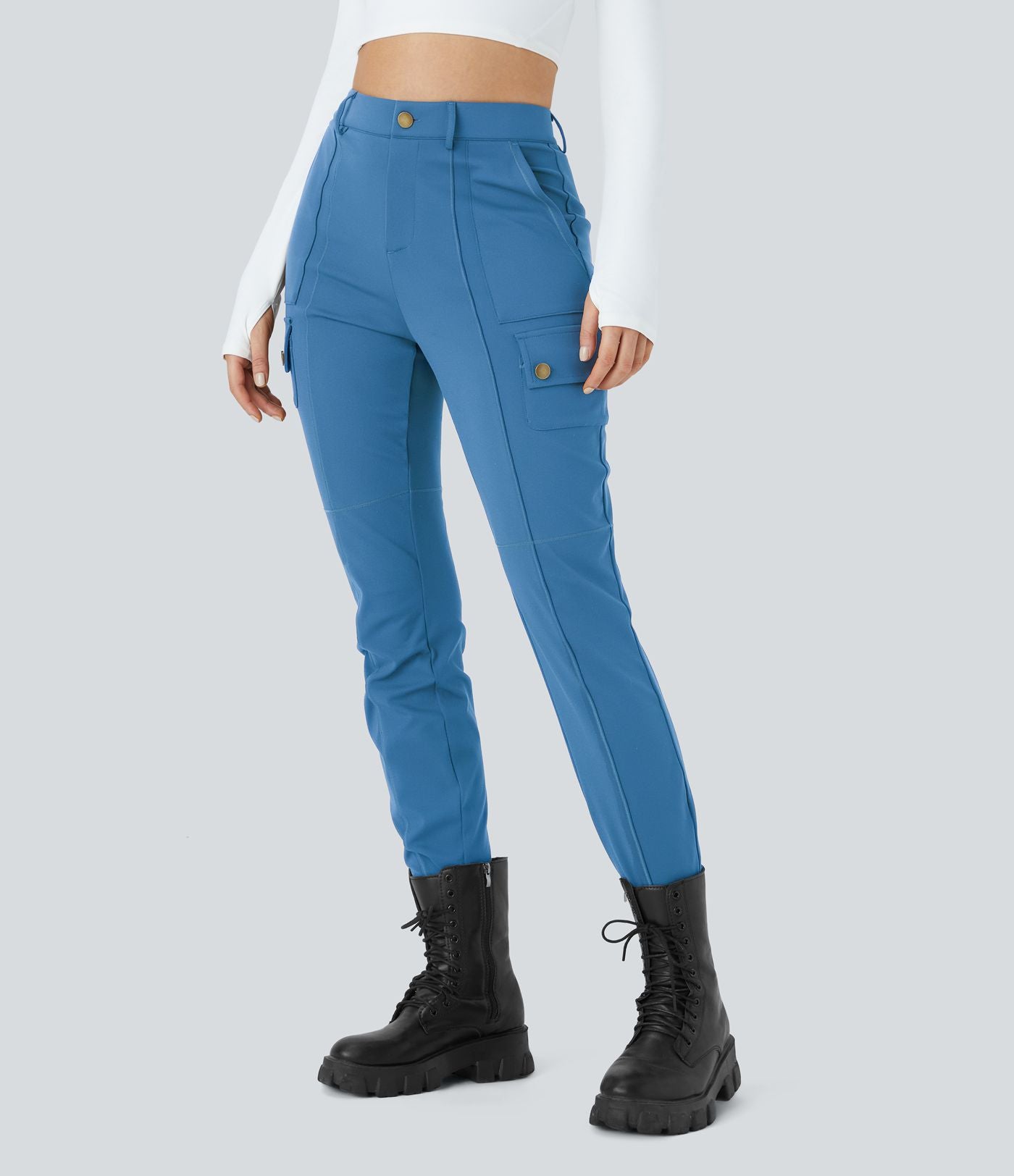 Pantalon cargo ajusté uni taille haute DayStretch avec poches zippées