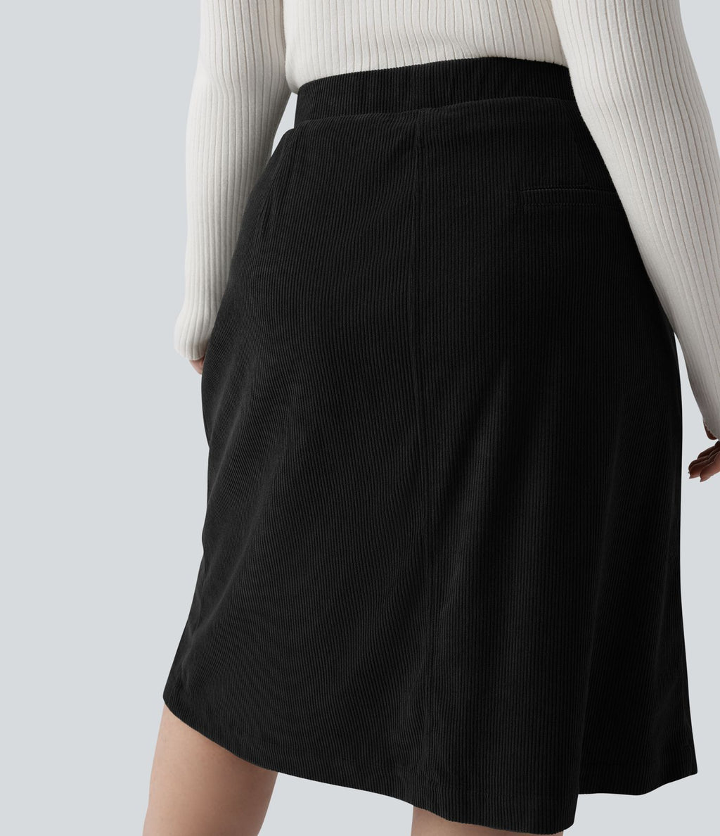 Jupe décontractée grande taille mi-longue en velours côtelé taille mi-haute avec poches