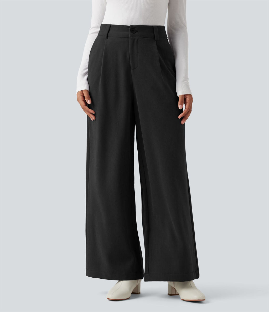 Pantalon tailleur baggy taille haute avec poches
