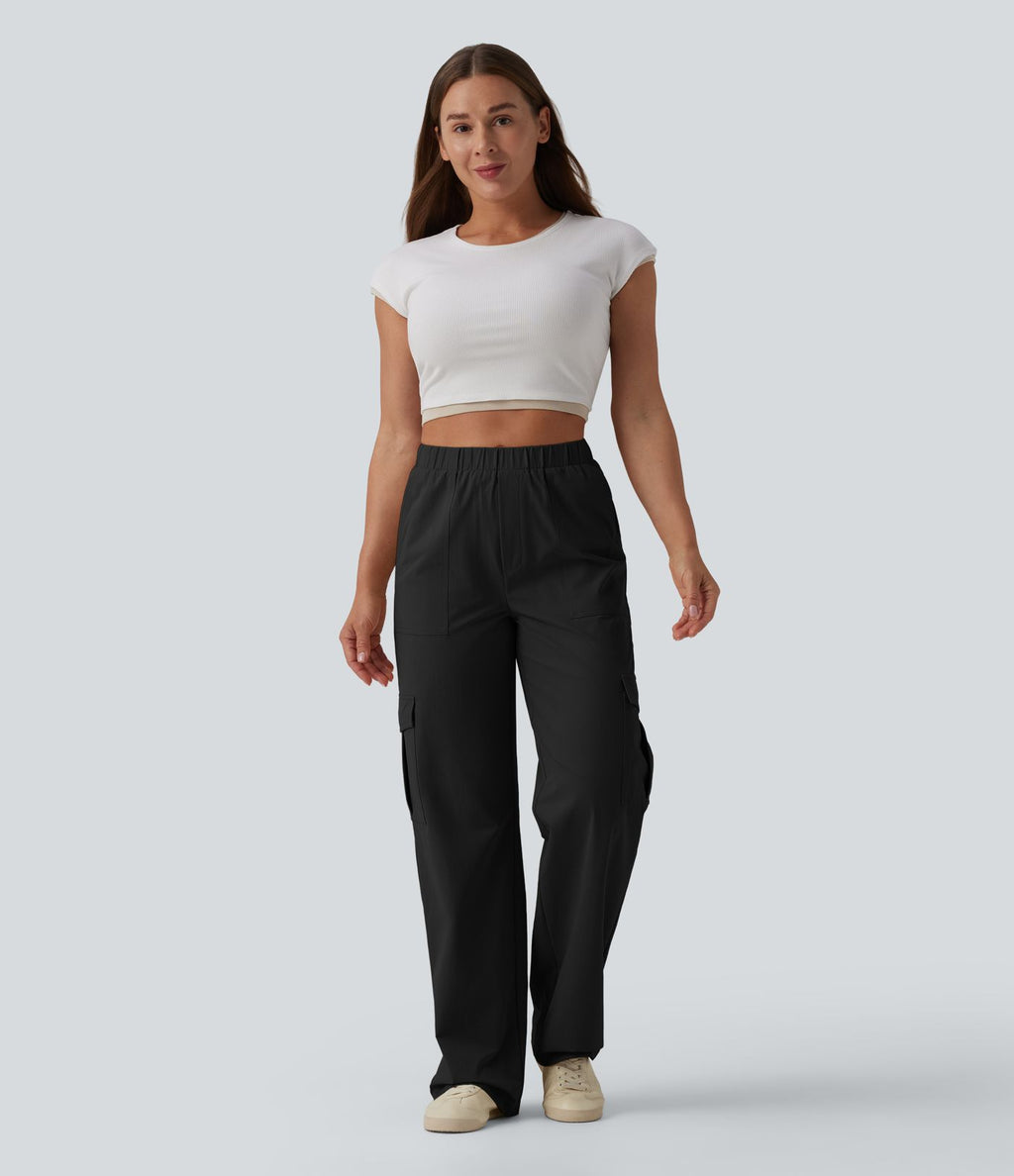 Pantalon décontracté coupe droite taille mi-haute avec poches