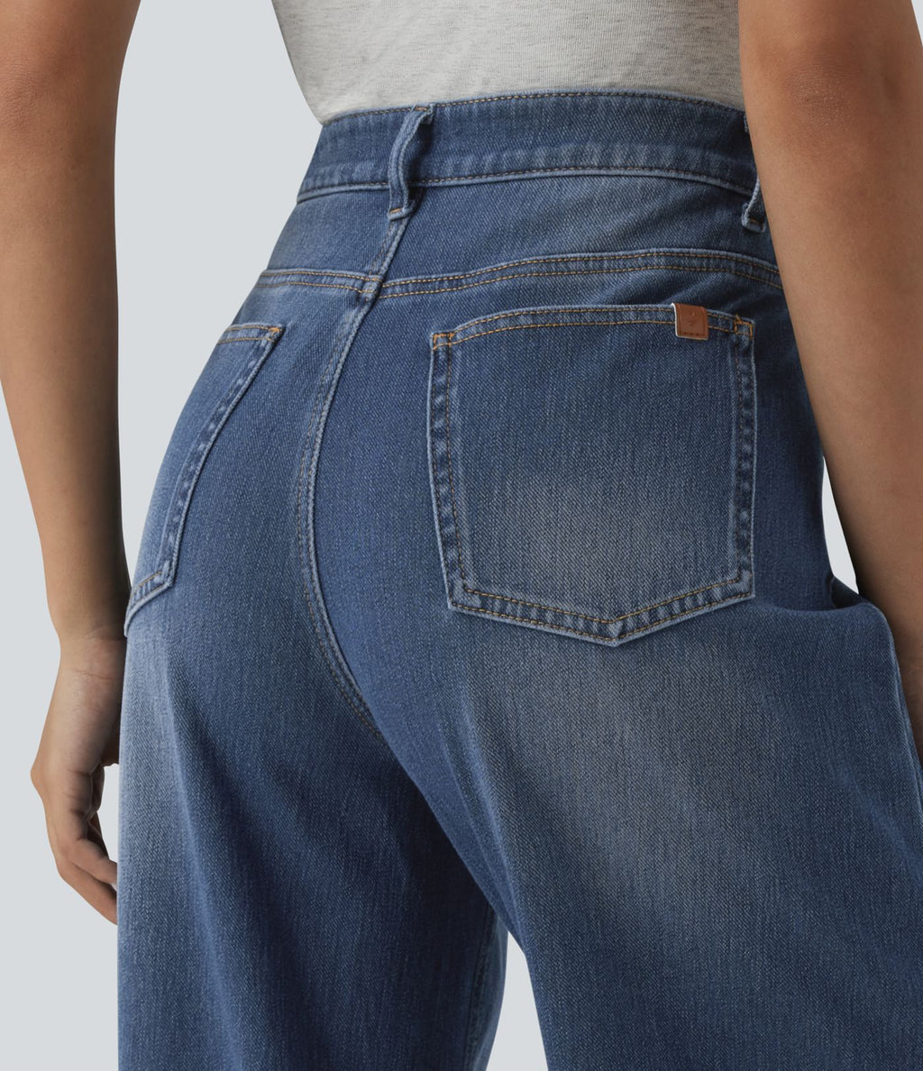 Jean Halara Flex™ délavé décontracté, taille haute coupe jambe large avec poches