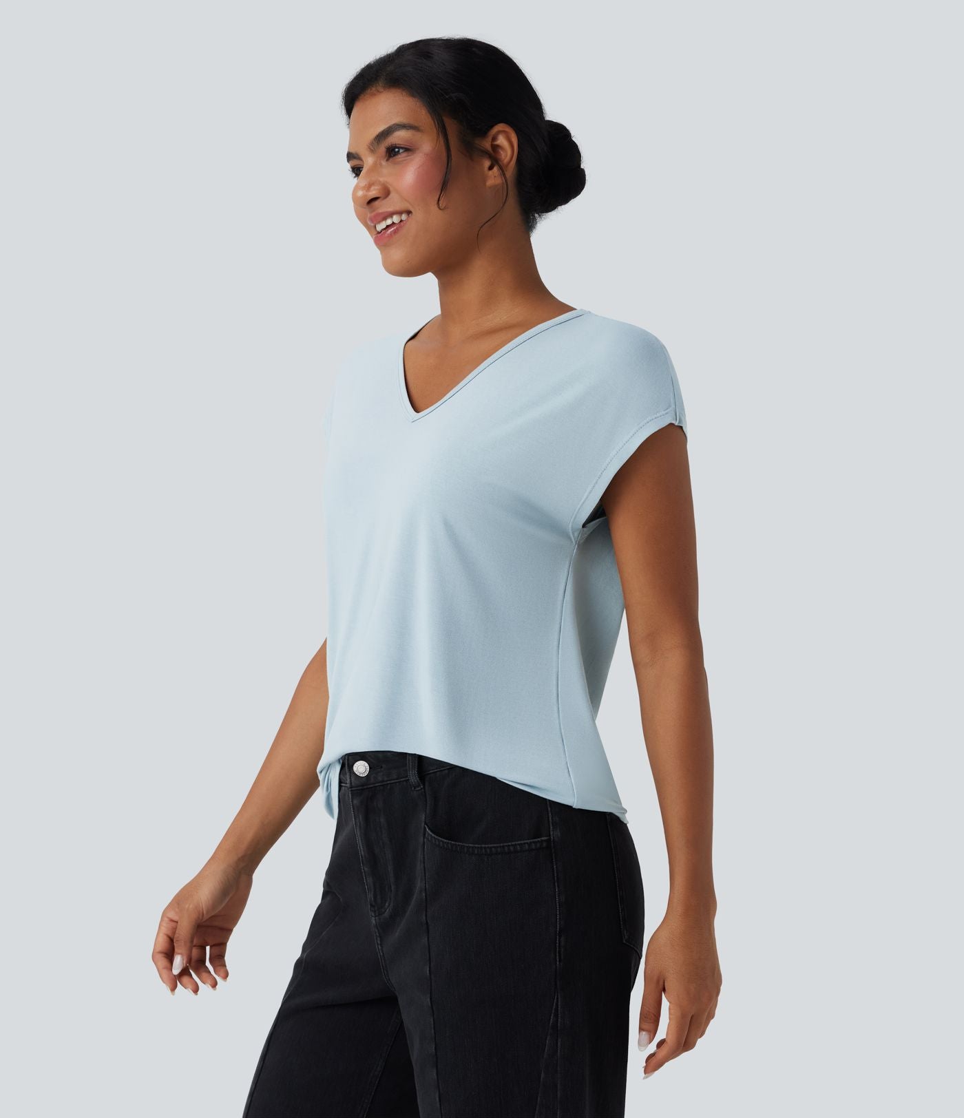 T-shirt casual col V manches courtes