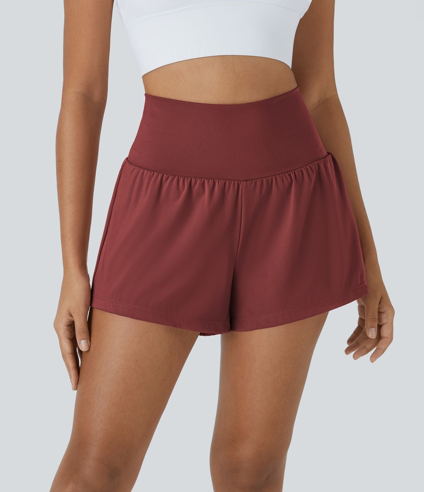 Short 7,5cm Yoga 2 en 1 Super Taille Haute Poches Arrière Poches Cachées Latérales
