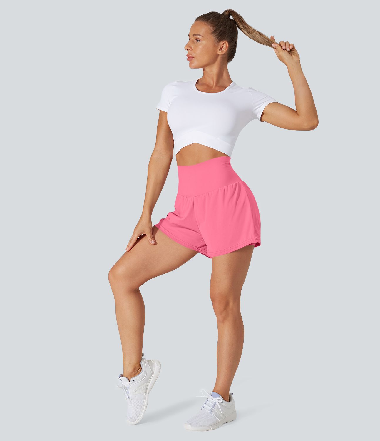 Short 7,5cm Yoga 2 en 1 Super Taille Haute Poches Arrière Poches Cachées Latérales