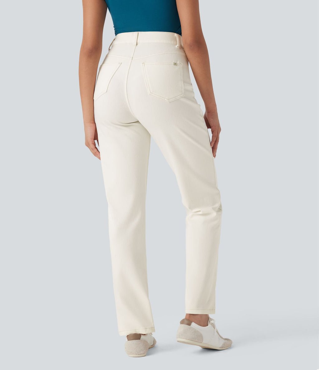 Halara Flex™ Jean casual délavé jambe droite taille haute gainant avec poches