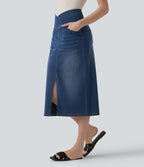 Halara Flex™ Jupe droite casual en jean asymétrique taille haute ventre plat avec fente et poches