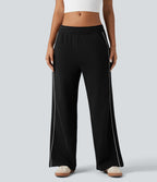 Pantalon jogging coton coupe droite taille mi-haute color block avec cordon de serrage et poches