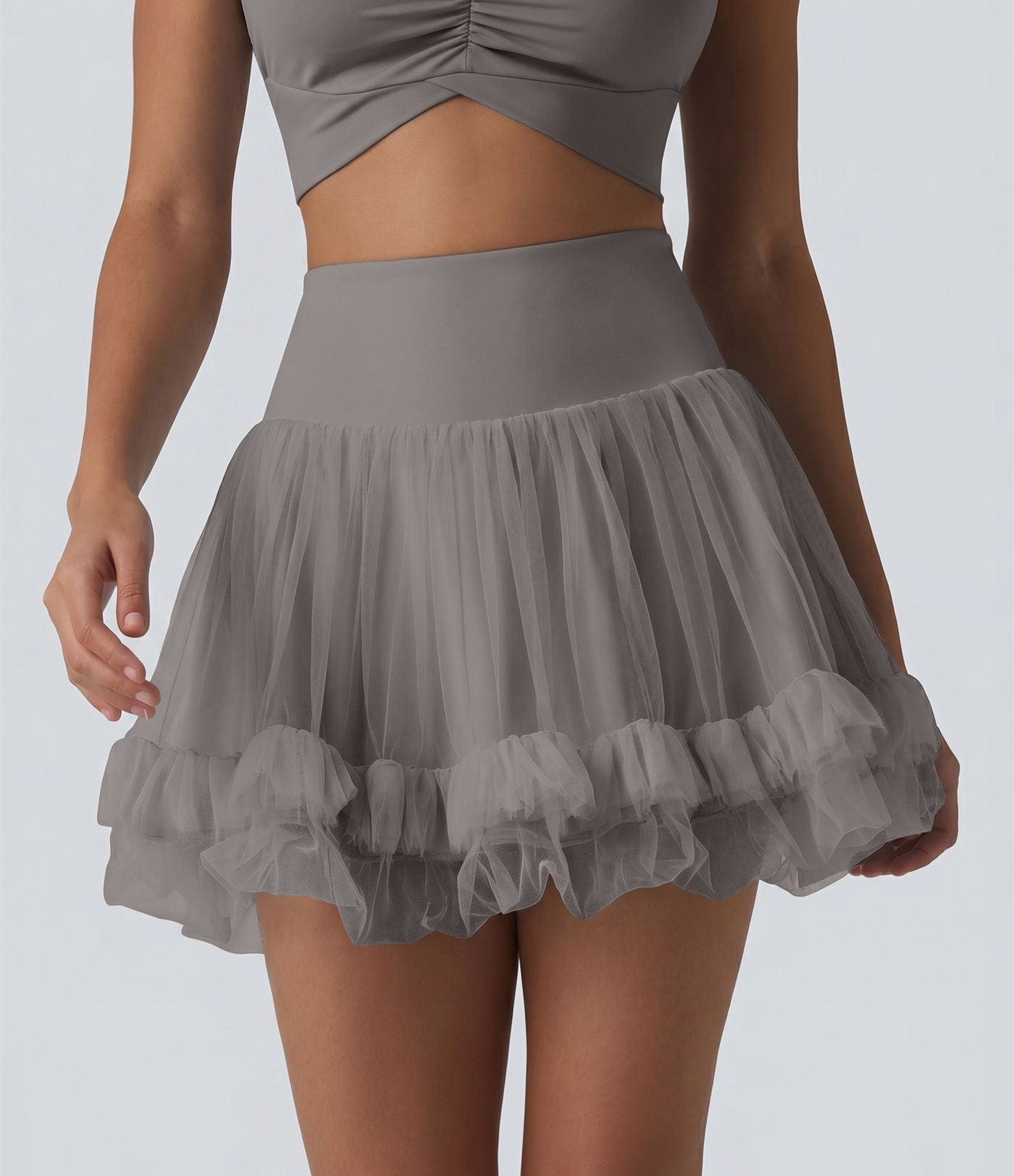 Jupe mini de sport 2 en 1 taille haute ventre plat en maille contrastée avec poches
