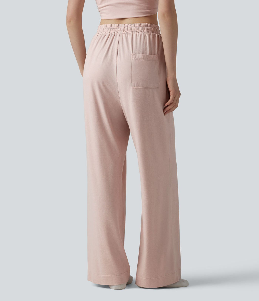 Pantalon de détente ample taille haute avec cordon de serrage et poches