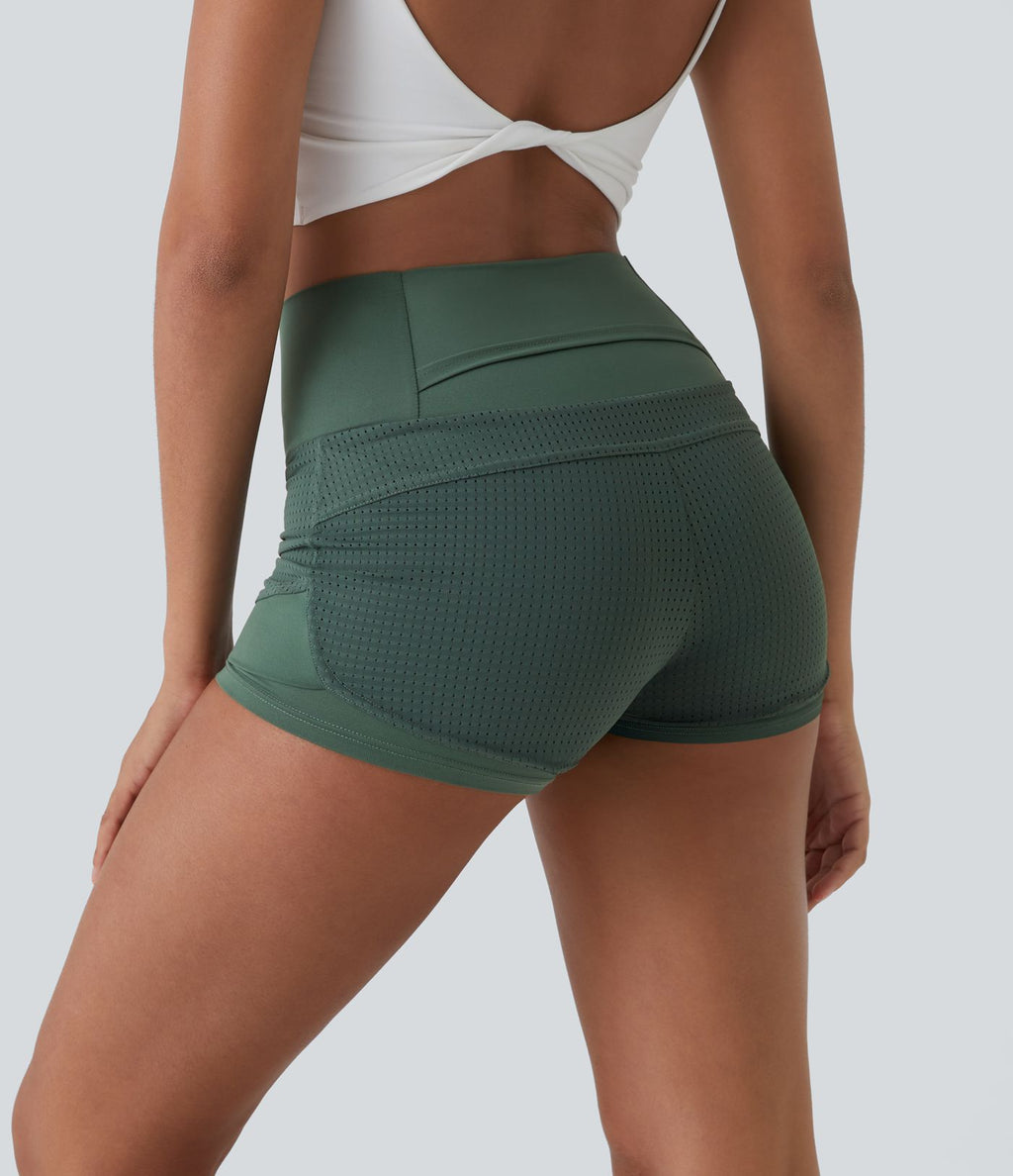 Shorts 2' Casual 2 en1 Taille Haute Empiècement en Maille dans le Dos et Poches
