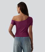 T-shirt décontracté asymétrique manches courtes