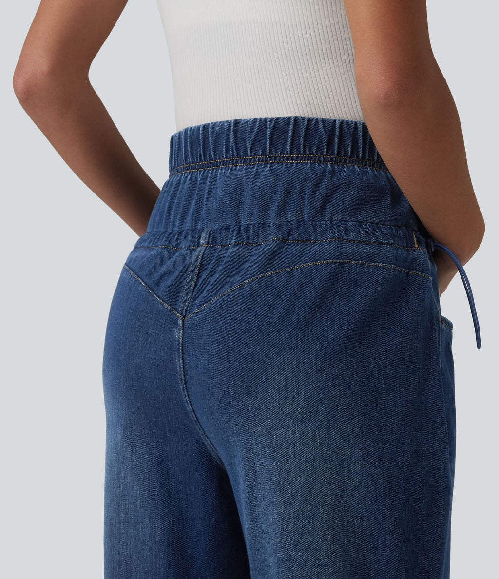 Halara Flex™ Jean de maternité ample décontracté à taille haute croisée avec cordon de serrage ajustable et poches