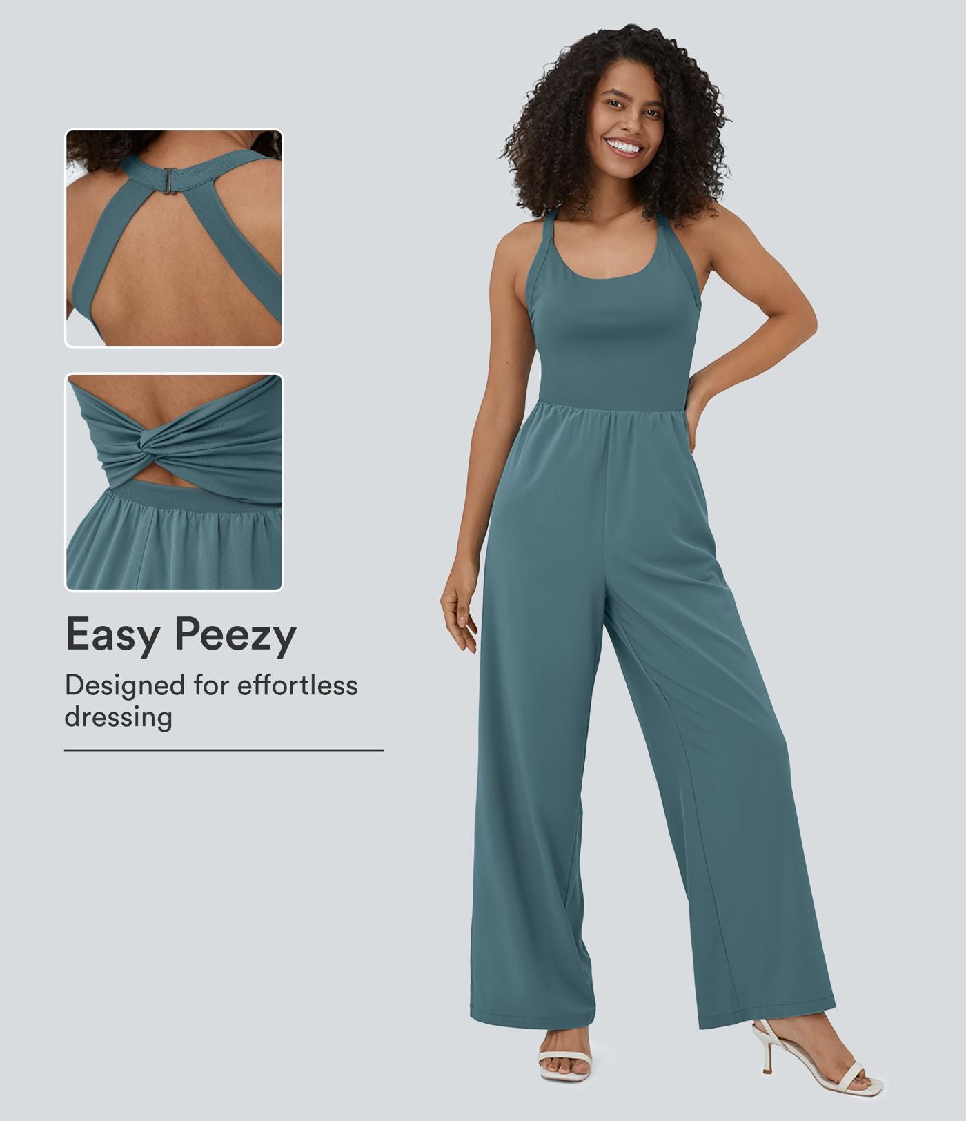Breezeful™ Combinaison Yoga Fluide Sans Manches Dos Nu Découpée et Torsadée avec Poches Latérales Séchage Rapide