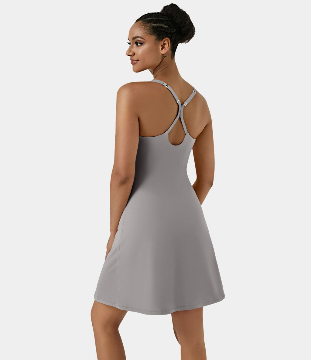 Softlyzero™ Airy Robe Sport de Yoga Plus Longue Dos Nu Découp Bretelles Réglables et Poches