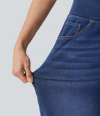 Jean décontracté Halara Flex™ large taille haute effet délavé avec poches
