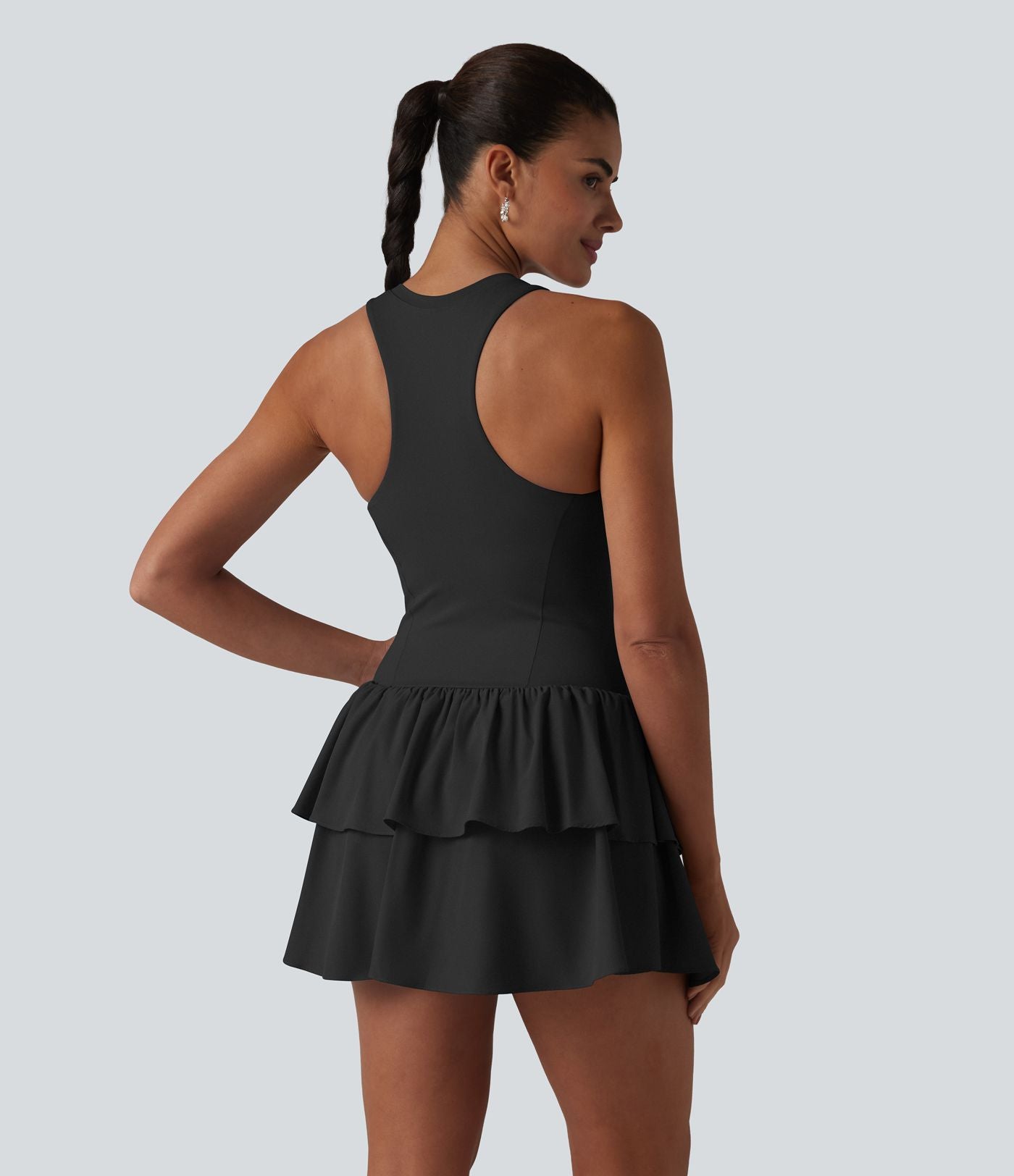 Breezeful™ Robe casual 2 en 1 sans manches dos nageur à séchage rapide, ourlet à volants étagés avec soutien-gorge intégré