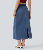 Jupe midi décontractée en denim Halara Flex™ taille haute avec cordon, fente et poches