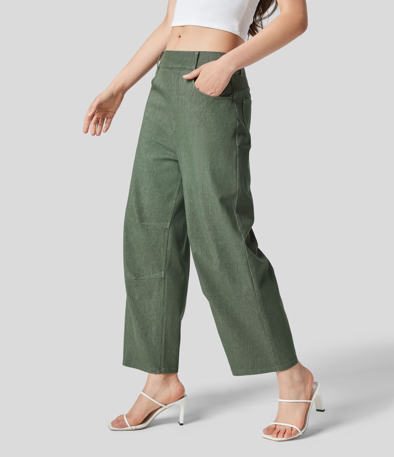 Halara Flex™ Jeans Causal Fuselés à Taille Mi-haute avec Plusieurs Poches en Tricot Extensible Coloré