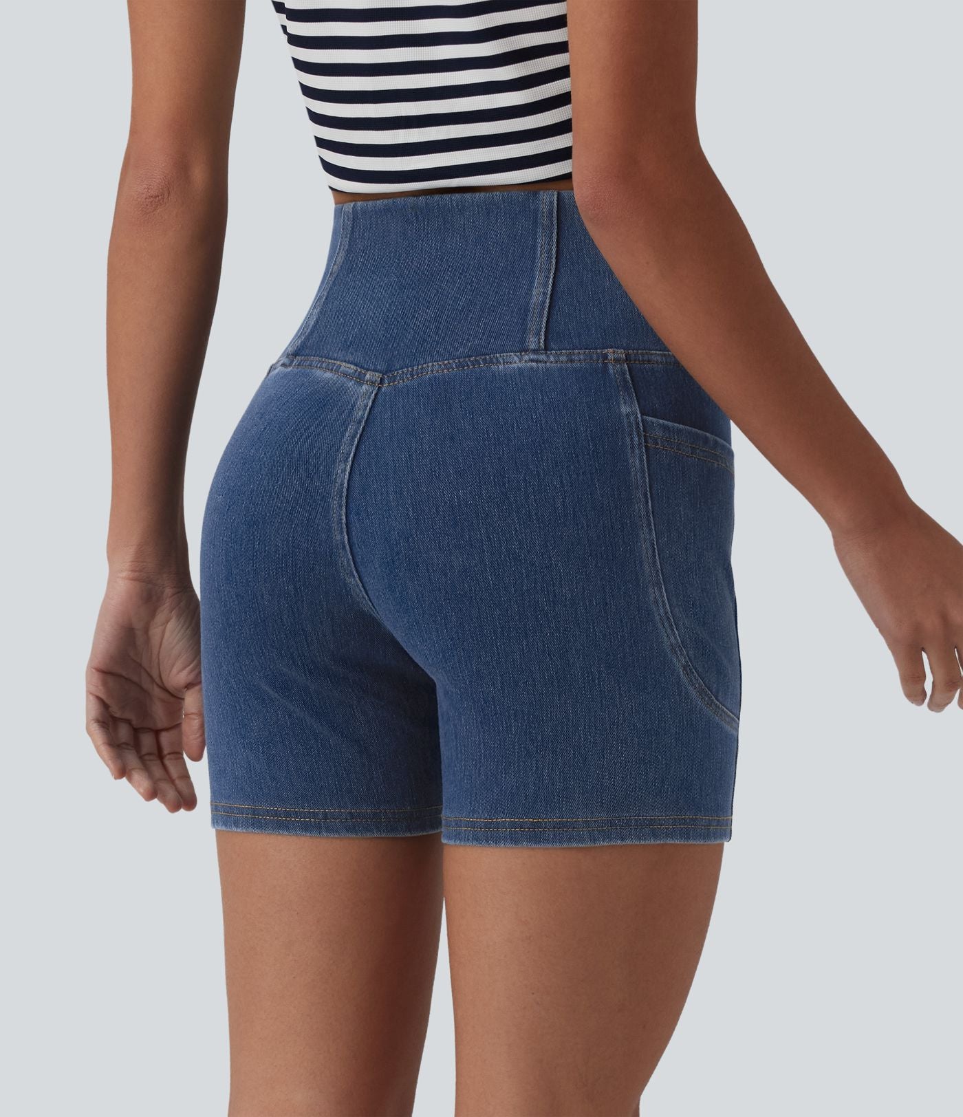 Short denim skinny décontracté Halara Flex™ croisé gainant taille haute 12,5 cm avec poches