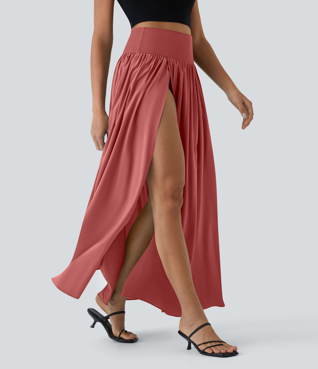 Breezeful™ Jupe Taille Haute Casual Maxi Séchage Rapide Fluide Fente Plissée 2 en 1