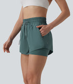 Short running 2-en-1 taille haute avec cordon de serrage et poches