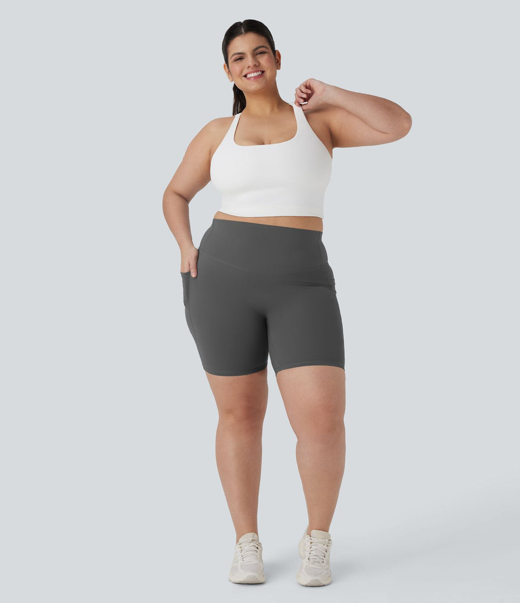 Short cycliste 17,5 cm d'entraînement gainant taille haute grande taille avec poches Halara UltraSculpt™