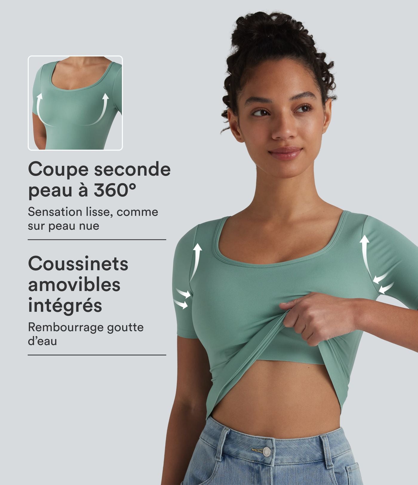 T-shirt casual col rond échancré à manches courtes avec brassière intégrée — Bonnets B-E