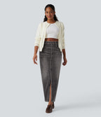Jupe longue droite en denim délavé Halara Flex™ taille haute avec poches