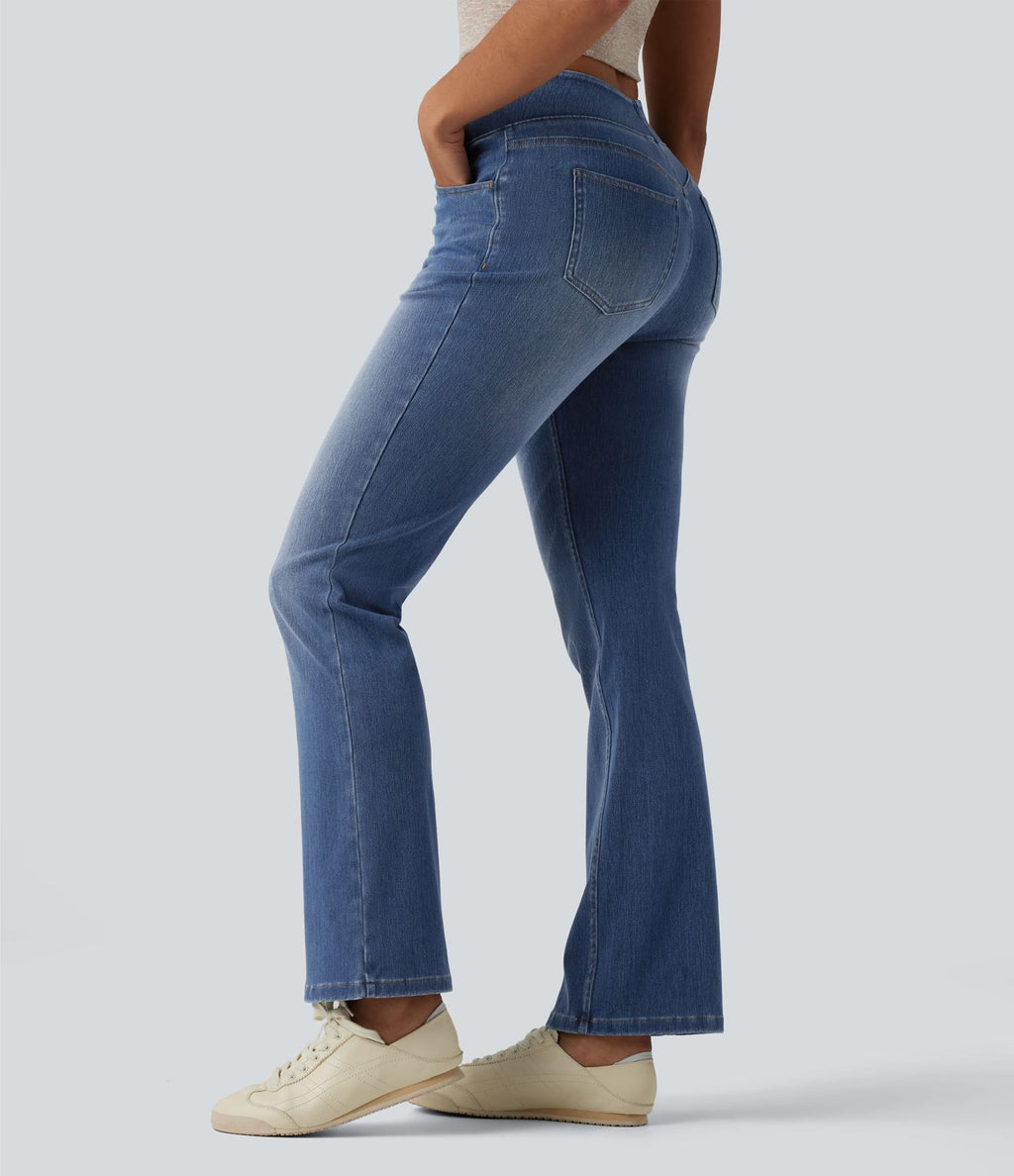 Jean Halara Flex™ Curvy taille haute bootcut délavé décontracté avec poches