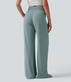 Pantalon large décontracté taille mi-haute avec cordon de serrage et poches