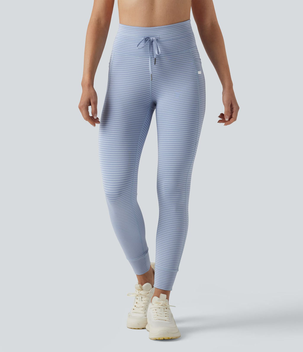 Legging de yoga rayé taille haute avec cordon de serrage et poches