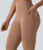 Legging de running 7/8 gainant Halara UltraSculpt™ imprimé léopard taille haute ventre plat avec poches