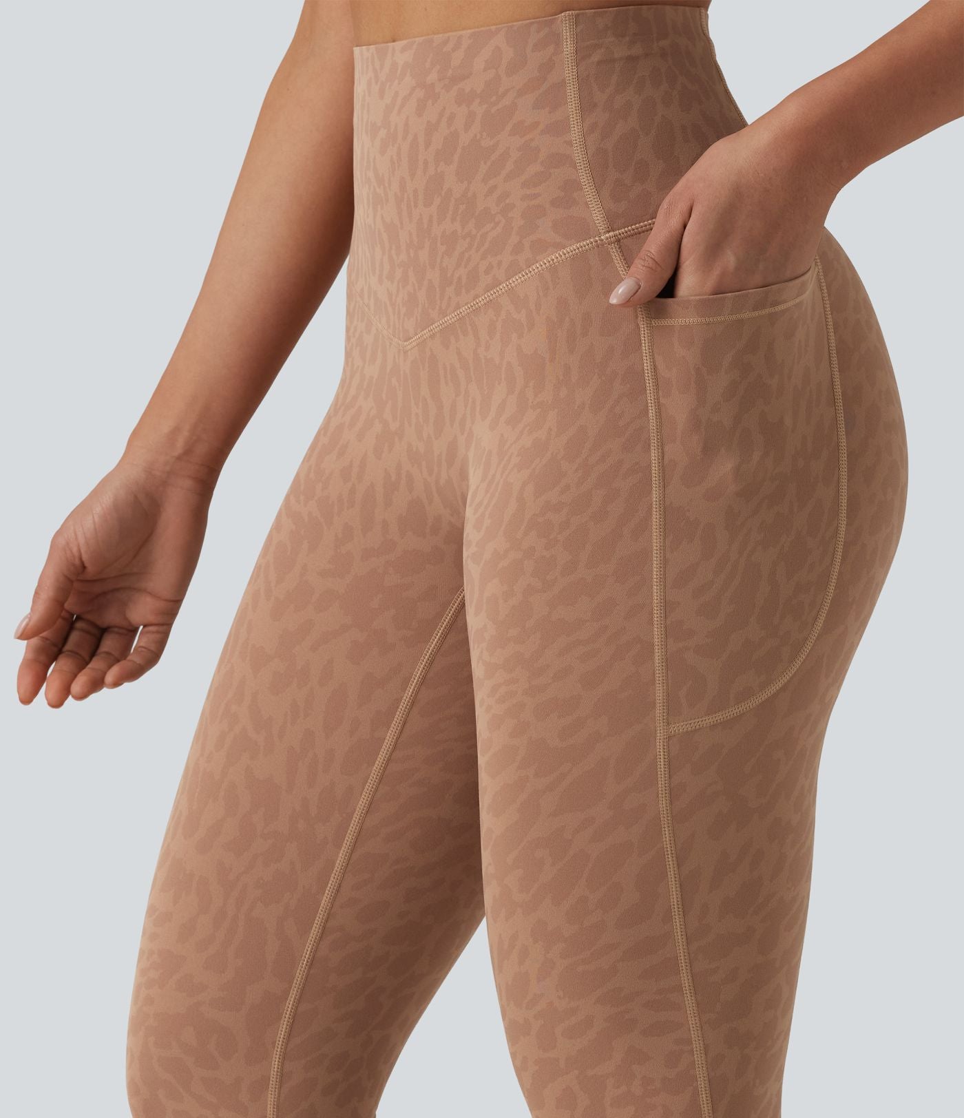 Legging de running 7/8 gainant Halara UltraSculpt™ imprimé léopard taille haute ventre plat avec poches