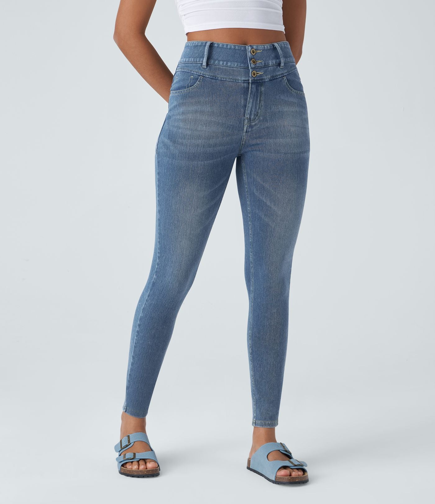 Halara Flex™ Jean skinny Casual Taille Haute Fermeture Éclair Boutonnés Plusieurs Poches Tricot Extensible