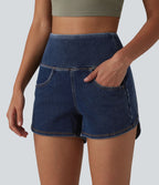 Halara Flex™ Short casual en jean skinny gainant taille haute à ourlet arrondi avec poches
