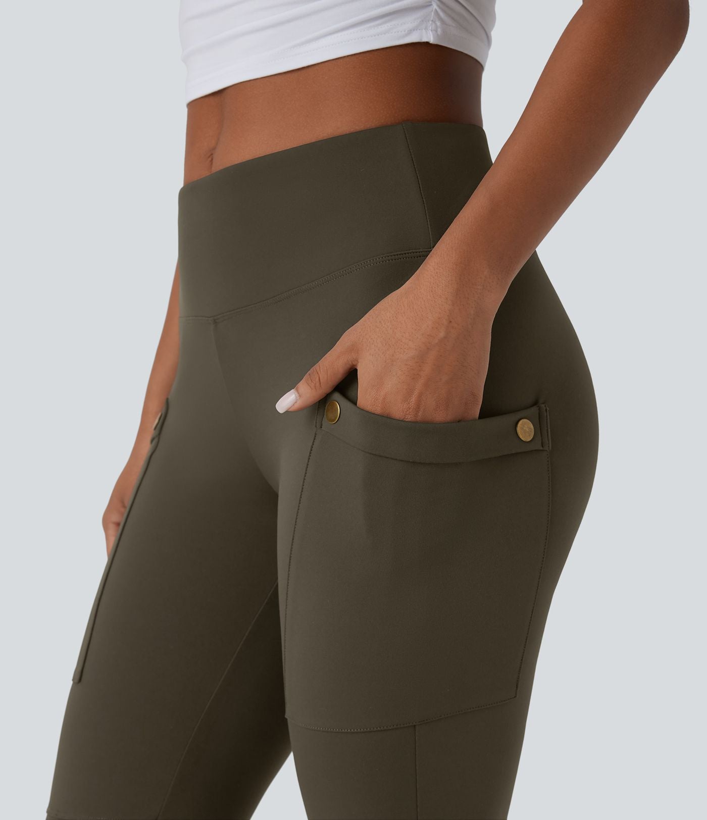 Pantalon pedal pusher ajusté gainant taille haute avec poches décoratives DayStretch