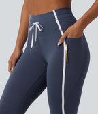Legging de yoga 7/8 ventre plat taille haute avec cordon de serrage rayé color block et poches